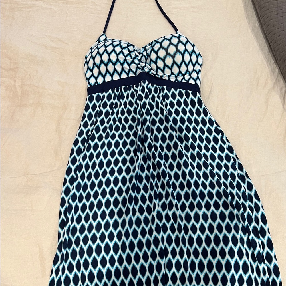Tart Navy White and Teal Halter Dress